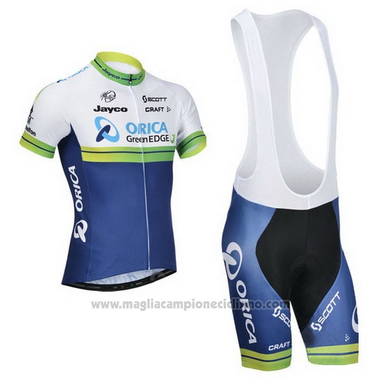 2014 Abbigliamento Ciclismo Orica GreenEDGE Bianco e Blu Manica Corta e Salopette